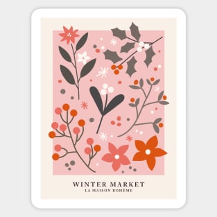 Winter market, Holiday, Christmas, Flower market, Abstract art, Exhibition poster, Aesthetic pink art, Retro Sticker